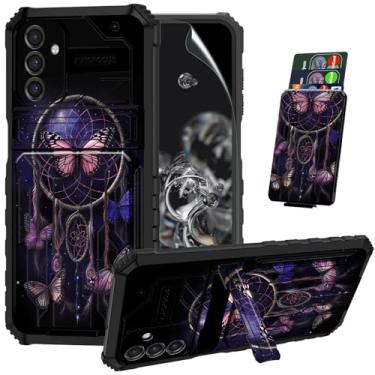 Imagem de ACWDMKH Capa para celular Galaxy A15 5G com protetor de tela, suporte e suporte para cartão para Samsung Galaxy A15 5G, capa híbrida de camada dupla, capa resistente, apanhador de sonhos roxo