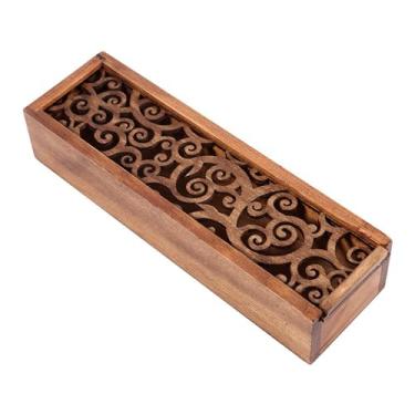 Imagem de Estojo de Madeira para Lápis, Organizador de Armazenamento de Papelaria, Escola, Uso Em Escritório, Marrom, Vintage, 4 Tipos, Folhas Giratórias, Remendo Geométrico Simétrico