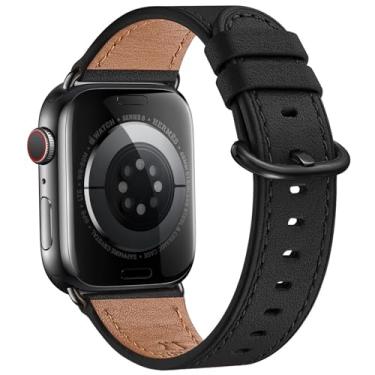 Imagem de WFEAGL Pulseira feminina de couro de grão superior para Apple Watch Ultra, SE e séries 9, 8, 7, 6, 5, 4, 3 e 21 de 38 mm, 40 mm e 41 mm (preto/preto)
