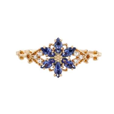 Imagem de Anéis de flores delicados para mulheres imitação de cristal de zircônia cúbica delicada floco de neve de inverno anel empilhável elegante aliança aberta de casamento joia moderna para sua festa de