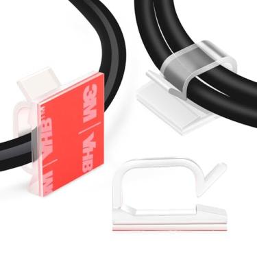 Imagem de 20 peças de clipes de fio adesivos de 1,5 cm transparentes, grampos de cabo para gerenciamento de cabos externos, organizador de fios, suporte de cabo para embaixo da mesa, carro, parede, TV PC