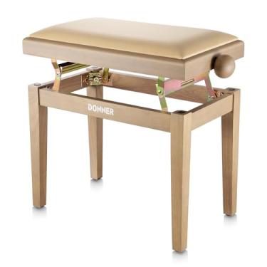 Imagem de Donner Banco de piano ajustável - banco de teclado de madeira maciça, assento de cadeira de piano com almofada de esponjas de alta densidade, banco de piano de madeira com dispositivos de elevação de