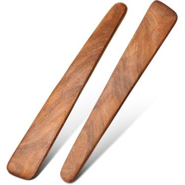 Imagem de 2 espátulas de madeira para cozinhar, utensílio de cozinha, raspador, spurtle, utensílios de cozinha, espátulas planas de madeira para ovos, espátulas para cozinhar