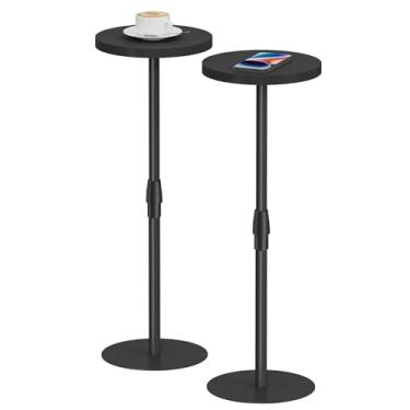 Imagem de TUTOTAK Mesa lateral redonda alta, mesa de canto pequena, conjunto de 2, mesa de bebida, mesa lateral de pedestal, sala de estar, preta TB01BK0962