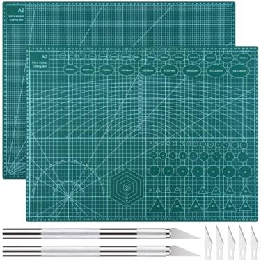 Imagem de Nuanchu 2 peças de 45,7 cm x 61 cm tapete de corte dupla face autorreparável com 2 canetas de gravação de metal, tapete de costura antiderrapante PVC A2 para artesanato, tábua de corte de mesa para