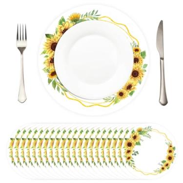 Imagem de GUAHKUN 50 peças de jogo americano circular de 33 cm pratos de carregador de girassol descartáveis para casamento, carregadores de papel para jantar, festa de aniversário