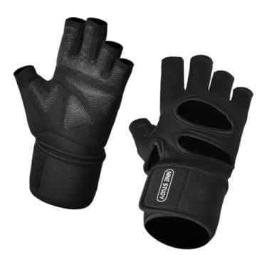 Imagem de UGPLM Luvas de treino, luvas de fitness sem dedos, antiderrapantes, respiráveis, com meio dedo, para ciclismo e levantamento de peso, para homens e, L