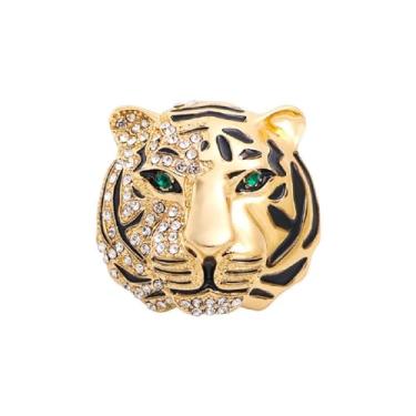 Imagem de Broche de cabeça de tigre de strass legal broche de lapela animal cor prata elegante charme leão casaco colarinho broche para homens broche de terno, Metal, Sem Pedra Preciosa
