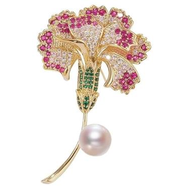 Imagem de LuvQaze Broche de flor para mulheres strass pérola zircônia flor lapela broche aniversário feriado presente para esposa namorada mãe, Cobre, Zirconita
