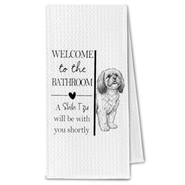 Imagem de ChissNook Shih Tzu Presentes Toalhas de mão de banheiro, Shih Tzu Dono de Cachorro Amantes Presentes para Mulheres, Toalha de Mão Decorativa de Cachorro Engraçado para Decoração de Banheiro de Cozinha