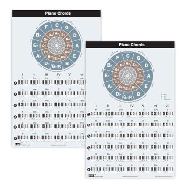 Imagem de QMG Pôster de famílias de acordes de piano com círculo de quintas (28 x 43 cm) – gráfico de piano laminado, 84 acordes, guia de teoria musical para iniciantes, acessórios de piano para aprender