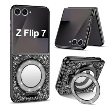 Imagem de Capa de silicone para Samsung Galaxy Z Flip 7 5G, capa traseira fosca brilhante brilhante com segurança para Mag-Safe, espelho de maquiagem, capa protetora à prova de choque para Samsung Z Flip 7