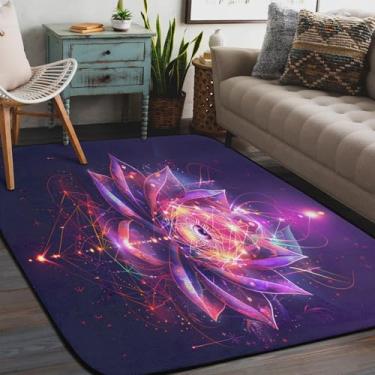 Imagem de Tapete de área para sala de estar, lavável à máquina, mandala, psicodélico, roxo, antiderrapante, tapete macio, para sala de estar, quarto, sala de jantar, berçário, cozinha, decoração de casa