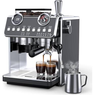 Imagem de QJA Máquina de café expresso com trituradora, máquina de café expresso profissional de pressão de 20 bares, com 30 configurações de moagem, suporte de afilto de 58 mm, haste de vapor anti-queimadura