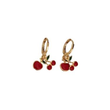 Imagem de Brinco Argolinha Infantil Frutinhas Cereja e Maçã Folheado Ouro 18k Antialérgico