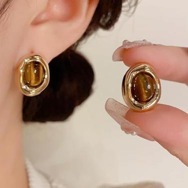 Imagem de Brincos de pressão marrom para mulheres, joias vintage douradas, acessórios de roupa de vaqueira, brincos retrôs, presente para ela, design sem piercing, Medium, Latão, Sem pedra preciosa