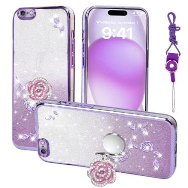 Imagem de Nouxwerx Capa para Apple iPhone 6 (4,7 polegadas), capa de celular para iPhone 6s capa macia e fina para meninas e mulheres com alça de suporte de anel capa protetora à prova de choque para iPhone 6s