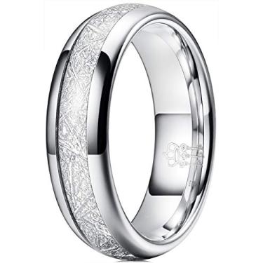 Imagem de Anel de casamento de tungstênio imitação de meteorito prata polido com três chaves 4 mm 6 mm 8 mm