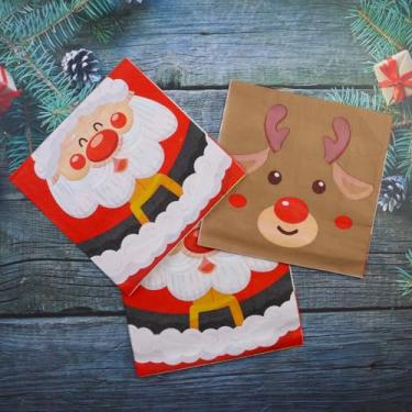 Imagem de 20 guardanapos de papel fofos de Natal, 33 x 33 cm, Nakpins descartáveis de Natal com Papai Noel, rena, padrão de boneco de neve, guardanapo de papel de coquetel para festa, casa para entreter