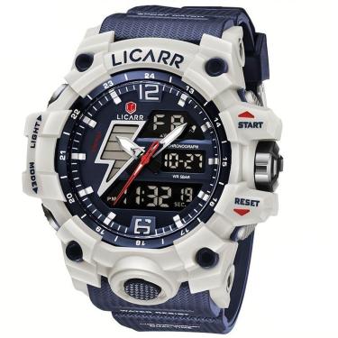 Imagem de Relógio Esportivo Masculino Com Cronógrafo Analógico Digital Duplo Display 50m À Prova Da Água Azul Escuro
