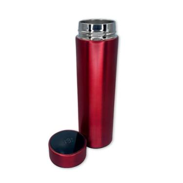 Imagem de Garrafa Térmica com Termômetro Digital, 500ml, Aço Inox, Vermelha, com Cestinha de Infusão, 22,5cm