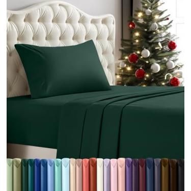 Imagem de Utopia Bedding jogo de cama de solteiro – jogo de lençóis de 3 peças para cama de solteiro, de microfibra macia e respirável, inclui 1 lençol com elástico, 1 lençol de cima e 1 fronha (esmeralda)