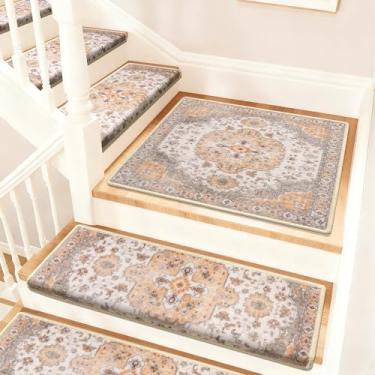 Imagem de Brakki Tapete de escada Bullnose, tapete antiderrapante para degraus de madeira internos, tapetes macios para animais de estimação, capacho interno para cozinha, banheiro, lavável, 76 x 76 cm, 1 peça