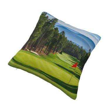 Imagem de Almofada quadrada decorativa para campo de golfe - Design reversível, zíper oculto, poliéster macio para sofá, cama e carro - Hipoalergênico 66 cm x 66 cm