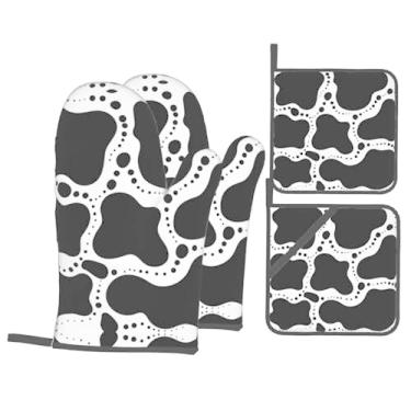 Imagem de Cow Stria - Conjunto de luvas de cozinha com suportes de tampa, luvas de forno resistentes ao calor para manusear panelas quentes, grelhar, churrascos, kit de 4 peças.