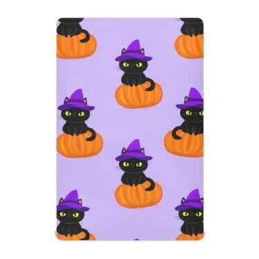 Imagem de Wassud Lençóis de berço respiráveis com abóboras de Halloween de gato bruxo, 71 x 132 cm, lençol de bebê neutro para meninos e meninas (serve para berço padrão e embalagem e brincadeira)