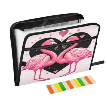 Imagem de Wassud Pasta organizadora de arquivos sanfonada com 13 bolsos rosa flamingos expansíveis com abas e adesivos, tamanho carta A4, papel para recibos de documentos, pasta organizadora para viagens de