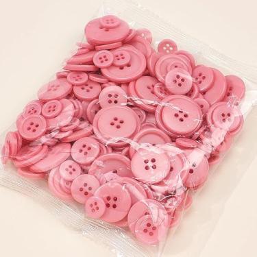 Imagem de 1 saco de botões de costura redondos planos mistos botões de resina de 4 furos para camisa, roupas, casacos, casacos, jaqueta, jeans, saias, artesanato de costura, decoração DIY, vermelho violeta