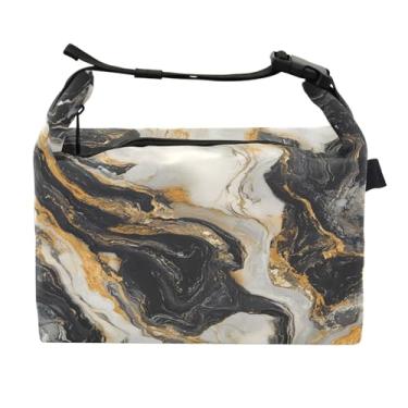 Imagem de STAYTOP Lancheira dourada preta com textura de mármore com fivela, lancheira isolada para meninos e meninas, lancheira térmica para trabalho escolar