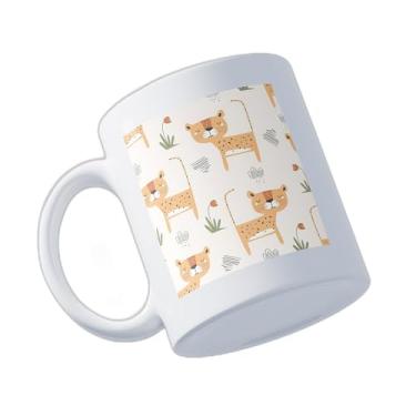 Imagem de Caneca Xícara Café Porcelana 300ml Com Desenho Leopardo Infantil