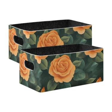 Imagem de xigua Conjunto de 2 caixas de armazenamento de rosas laranjas, cubo de armazenamento dobrável, organizador de cestas de armazenamento para brinquedos, livros, prateleiras, armário, lavanderia
