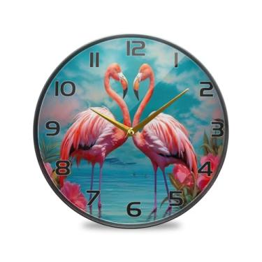 Imagem de YETTASBIN Relógio de parede de acrílico flamingo - Silencioso, sem tique-taque, operado por bateria, relógio redondo decorativo criativo para cozinha, sala de estar, banheiro, decoração de escritório