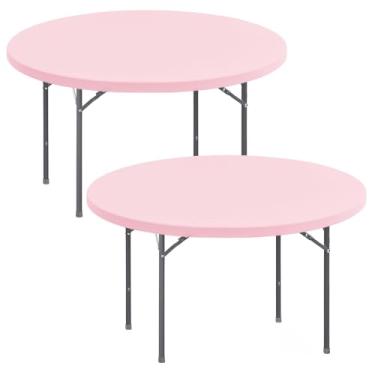 Imagem de Pacote com 2 toalhas de mesa redondas de 152 cm para mesa, elástica, impermeável, elástica, lavável, dobrável, toalha de mesa de piquenique para ambientes internos e externos, toalha de mesa de