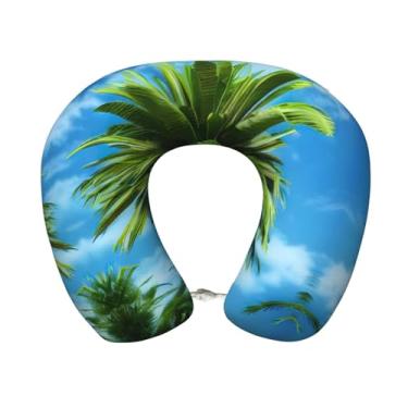 Imagem de Travesseiro de pescoço leve com estampa de palmeira de verão em forma de U de espuma viscoelástica para aviões