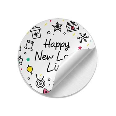 Imagem de Autocolantes Adesivos Redondos 25 Unidades Ano Novo Happy New Coloridos - Tamanho 85x85cm