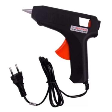 Imagem de Pistola Cola Quente Pequena Preta Bivolt 60Hz - Bico Fino 10W Artesanato Reparos, Aquecimento Rápido 3 Min Inclui Bastões