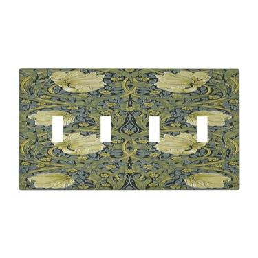 Imagem de Naiqadnehz Placa de cobertura para interruptor de luz William Morris Green Florals 4 Gang Quad Toggle Wall Plate Capa de tomada decorativa para decoração de quarto e casa