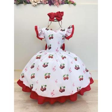 Imagem de Vestido Infantil Branco e Vermelho com Estampa Cereja Luxo Meninas - M