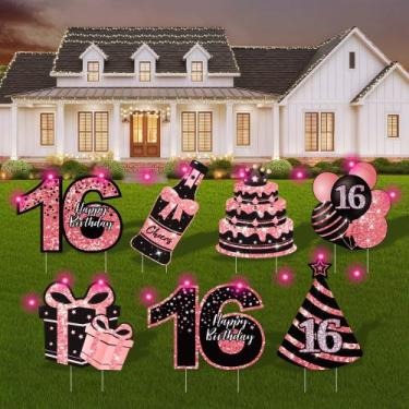 Imagem de Sweet 16 Yard Signs ComboJoy 7 unidades de LED preto rosa para exterio