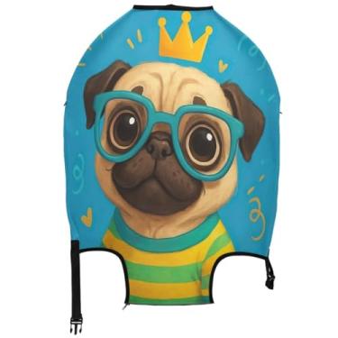 Imagem de Joisal Capa de mala, protetor de bagagem, lavável, colorido, acessórios de viagem, manga de viagem, fofo, desenho animado, cachorro pug, Cachorro Pug fofo de desenho animado, L, Fits 26-28 Inch Case
