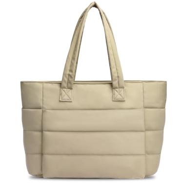 Imagem de KAITAI Bolsa feminina acolchoada leve e acolchoada para trabalho, bolsa de ombro para viagem, academia, Marrom acinzentado, One Size