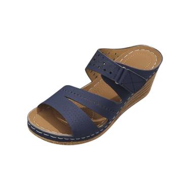Imagem de Salto plataforma bico aberto boca de peixe para mulheres com uma parte inferior grossa e design casual para uso confortável no verão, Azul royal, 35