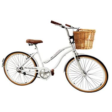 Imagem de Bicicleta Aro 26 passeio sem marchas com Cesta Vime Branco