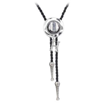 Imagem de JPJZY BRBAM Pingente Bolo Tie Western Cowboy Hat e Letra 3D Letra Bolo Tie Western Cowboy Colar de Couro Masculino, Metal