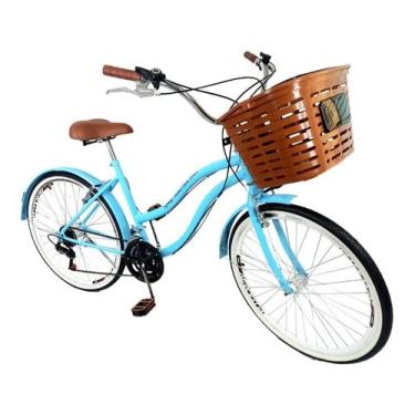 Imagem de Bicicleta Vintage Aro 26 Adulto Cesta Grande Azul BB