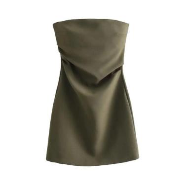 Imagem de Vestido Curto Casual Feminino Com Plissado E Ajuste Slim, Estilo Europ